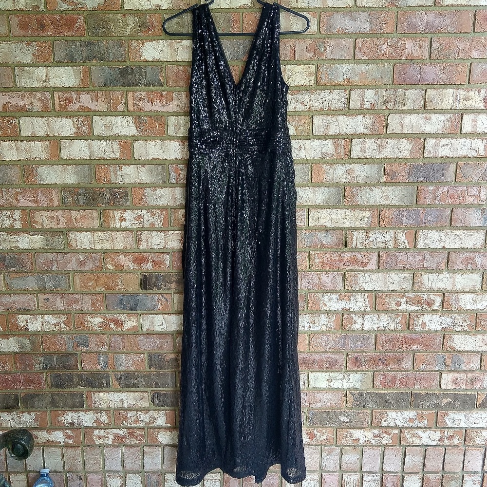 Black Sequin Maxi Glitter Prom Bridesmaid Dress